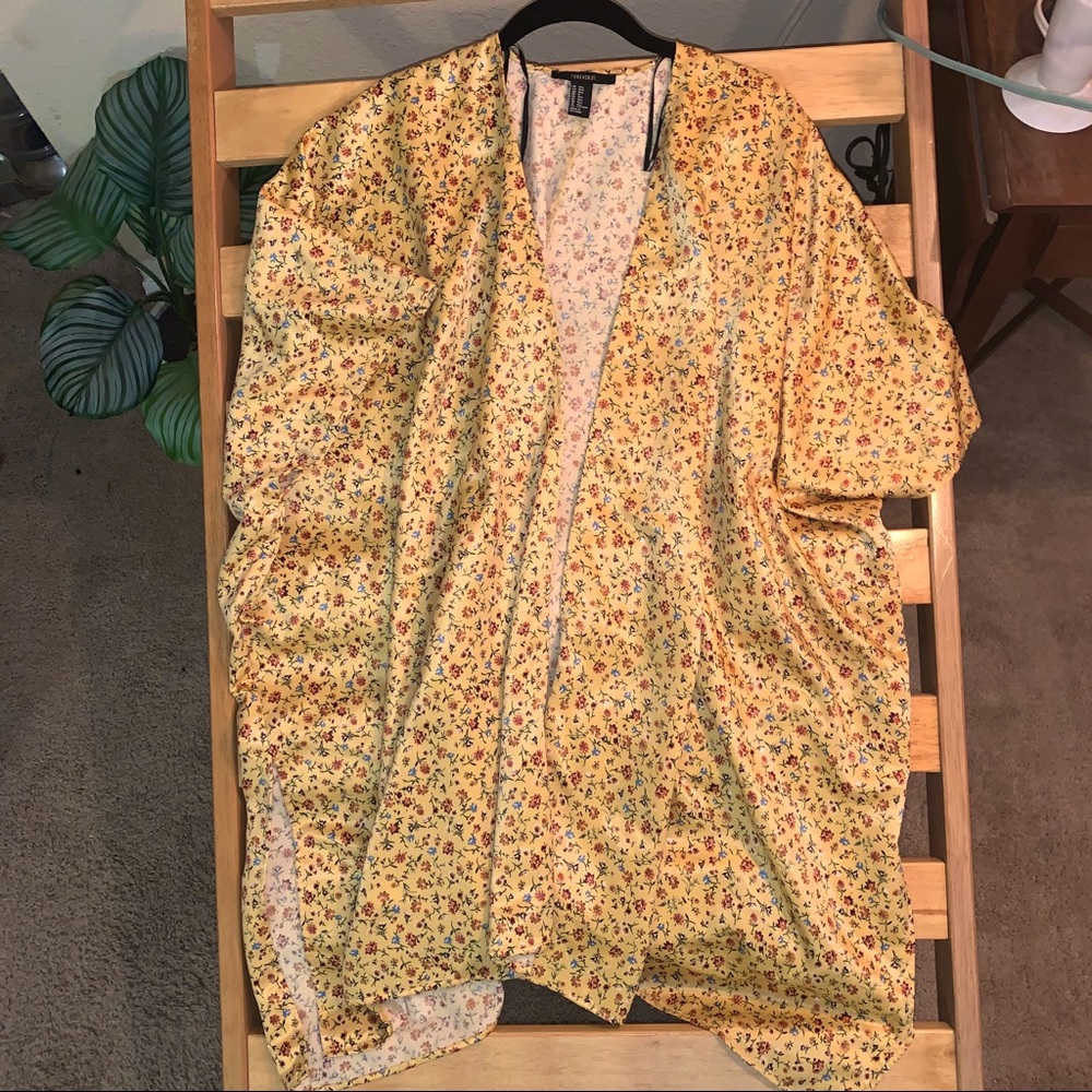 Yellow Floral Silky Oversized Kimono